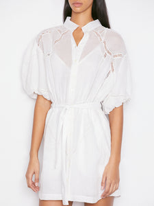 Frame Inset Lace Puff Sleeve Dress  